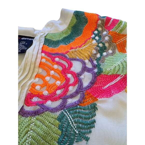 Denim 24/7 Ivory Embroidered Tunic Blouse With Sheer Sleeves Size 24W - Picture 5 of 9